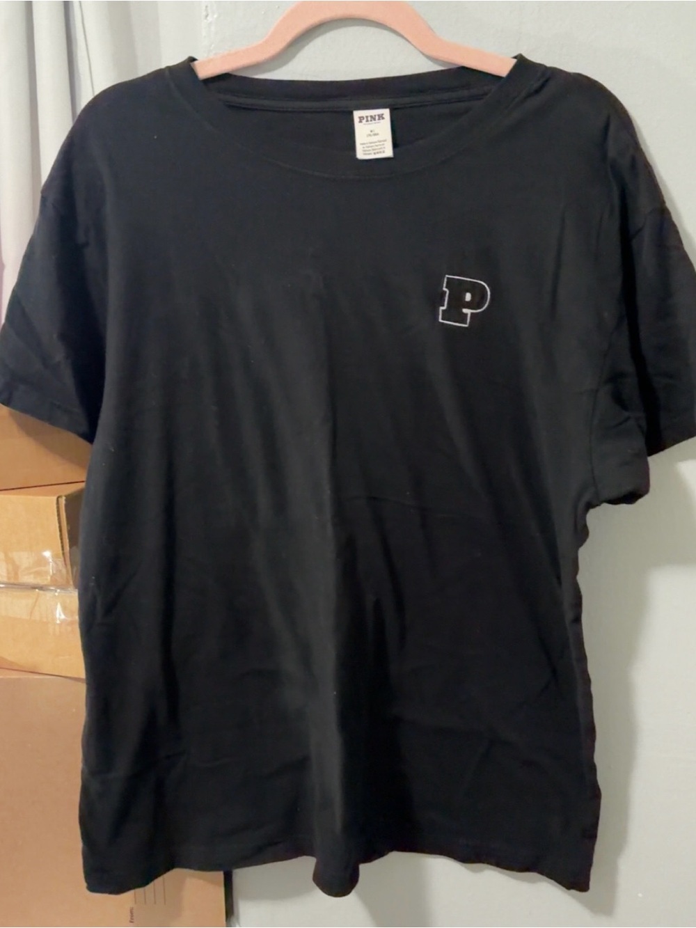 PINK Victoria's Secret Black Short-Sleeve Tee with Chest 'P' Logo